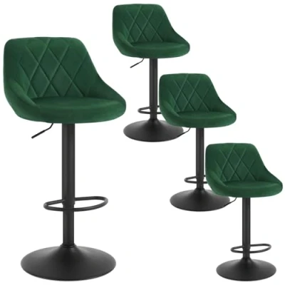 Image de WOLTU Tabouret de Bar Lot 4 en Velours, tabourets Cuisine Hauteur réglable,Vert Foncé BH219dgn