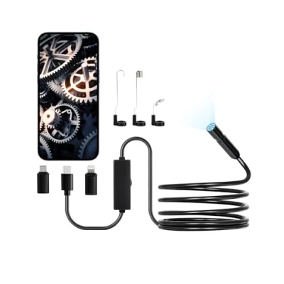 Image de VEVOR Caméra Endoscopique avec Câble Semi Rigide 3 m, Endoscope HD 1920p pour Android et iOS, 8 Lumières LED Réglables, Zoom, Étanche IP67, Serpent d&#039;Inspection Automobile, Plomberie