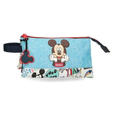 Image de Disney Mickey Be Cool Trousse à crayons trois compartiments Bleu 22x12x5 cm Polyester