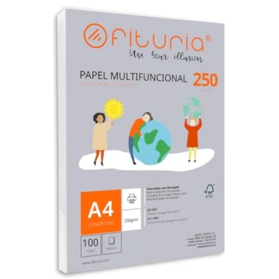Image de Ramette de papier A4 250g avec 100 feuilles blanches, multifonctionnel pour un usage scolaire et professionnel. Idéal imprimantes laser, à jet d’encre ou photocopieuses Ofituria