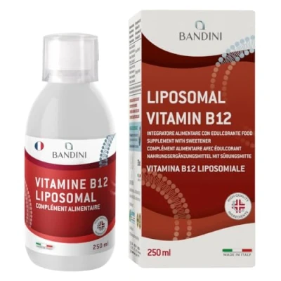 Image de Bandini® Vitamine B12 Liposomale liquide 1000 mcg Flacon 250 ml Système Immunitaire et bien être Vit B 12 Supplément au Dosage Absorption élevés Vitamines 100% Végan Sans OGM Avec doseur