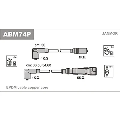 Image de JANMOR ABM74P Jeu De Fils d&#039;Allumage SKODA: Octavia I 5 portes