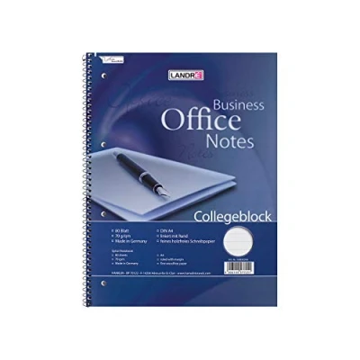 Image de Landre 100050245 Lot de 10 blocs Collegeblock Office 80 feuilles à arracher A4 blanc avec marges 70 g/m² Modèle : Bloc notes Format lignées détachables et marge 0