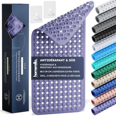 Image de Homerella Tapis de Baignoire antidérapant Sensible à la Peau 88x39cm, Fixation INCL. Bain sans BPA Douche résistant aux moisissures &amp; Lavable en Machine
