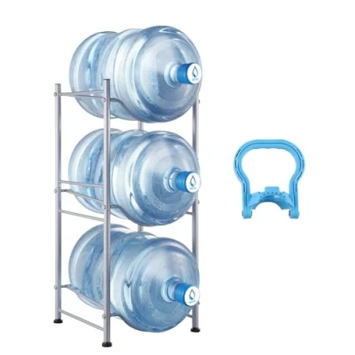 Image de VEVOR Rack à Bonbonnes 3 Niveaux et 1 Rangée, Support Bouteille d’Eau de 18,9 L, Capacité Pièces, Range Solide, Rangement pour Garde Manger, Cuisine, Bureau, Salon, Usine, Argenté