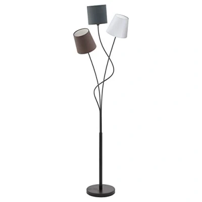 Image de Eglo Lampadaire MARONDA, lampe de sol à 3 flammes, sur pied en acier et tissu, couleur : noir, anthracite, blanc, marron, douille E14, interrupteur inclus