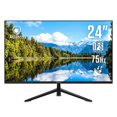 Image de Moniteur Atlantis 24 pouces, écran 24&quot; IPS 75Hz, Full HD 1920x1080, VGA HDMI, MULTIMEDIAL, FreeSync, sortie audio/casque, inclinable, réponse 5ms, contraste 1000:1, angle 178/178, câble HDMI 1.5m
