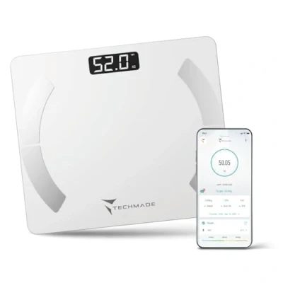 Image de Balance Pèse Personne Numérique Impédentiométrique Intelligente Sans Fil pour IOS et Android avec Index de Mesure Masse Graisse, Maigre Métabolisme Basal Couleur Blanc