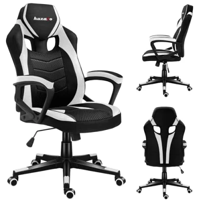 Image de huzaro Force 2.5 Chaise Gaming Réglable en Hauteur Pivotante avec Fonction Bascule Design Ergonomique Accoudoirs Souples Roues Caoutchouc Blanc