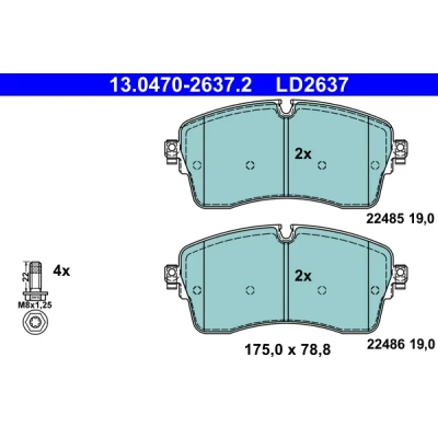 Image de ATE 13.0470 2637.2 Jeu de plaquettes frein préparé pour indicateur d&#039;usure, contact signal d&#039;usure exclu avec vis d&#039;étrier