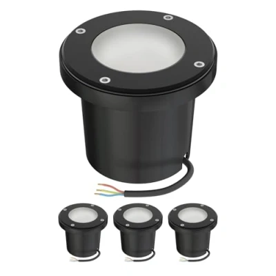 Image de ledscom.de 4 pièces luminaire encastré de sol BOFU pour l&#039;extérieur, IP67, orientable, noir, rond, 150mm Ø ; incl. GU10 LED, 3 étapes max. 500lm blanc chaud
