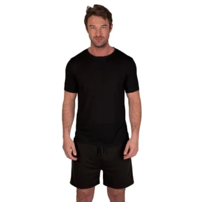 Image de Light &amp; Shade Crew Neck Top and Short Bottoms Pyjama Set Ensemble, Noir, S Homme