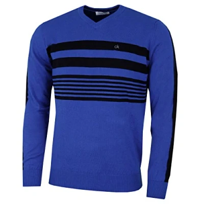 Image de Calvin Klein Hommes col en V Poitrine Pull à Rayures Roy/Noir XL