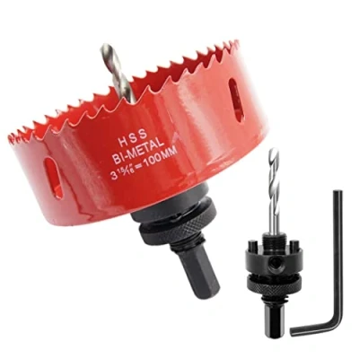 Image de Scie cloche 100mm, LAIWEI A2 mèche à arbre pour usage intensif, foret 4341,outil de perçage percer des trous dans différents types bois, aluminium, PVC, etc.