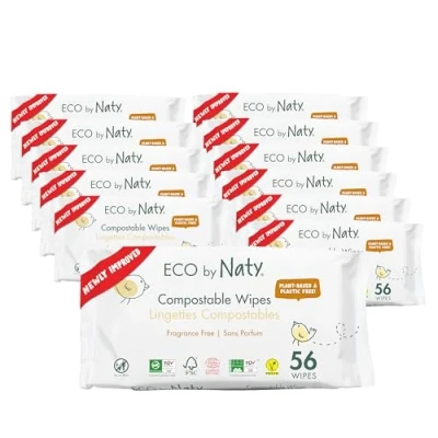 Image de ECO by Naty Lingettes Bébé sans parfum écologiques 100% compostables et à base de plantes pour la peau sensible des bébés nouveau nés (12 x 56 I 672 lingettes)
