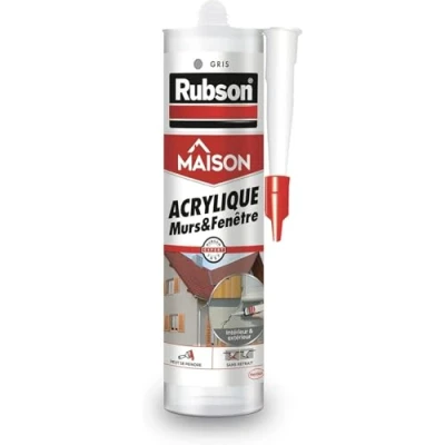 Image de Rubson mastic Perfect Home acrylique Murs &amp; Fenêtres, gris pour intérieur extérieur, comble fissure, joint porte et fenêtre, 280 ml