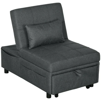 Image de HOMCOM Fauteuil Convertible 1 Place lit chauffeuse Multifonction 3 en avec Dossier réglable, siège rembourré et Oreiller, canapé pour Salon, Chambre, Bureau à Domicile, Gris