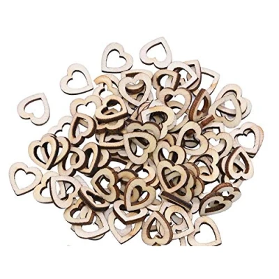 Image de Syntego Confettis en forme de cœur bois, 100 pièces, cœurs dispersés rustiques, décoration Table mariage, artisanat