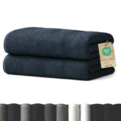 Image de Blumtal 2 Serviettes De Bain Serviette 70x140 Lot Bleu foncé Coton Certifié Oeko TEX®