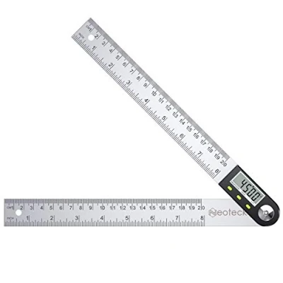 Image de Neoteck Angle Finder Numérique 200mm/8 pouces 0 360 Règle Inclinométrique Rapporteur en Acier Inoxydable Inclinomètre Rétro Éclairage LCD Maintien des Données/Réinitialisation