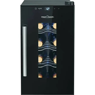 Image de Cave à vin ProfiCook® pour 8 bouteilles, avec porte vitrée résistante aux UV, refroidisseur éclairage LED et 4 niveaux de stockage dont 3 amovibles, 11 18C, 23L PC WK 1232