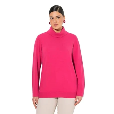 Image de Ulla Popken Rollkragenpullover, Breite Rippbündchen, Langarm Pull Over, Rouge et Rose, 64 66 Femme