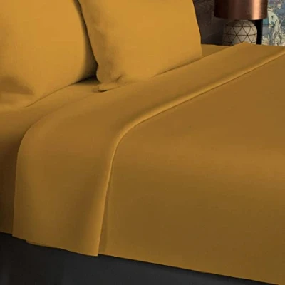 Image de Soleil d&#039;ocre, Drap Plat, Coton 57 Fils, Jaune, 240x290 cm