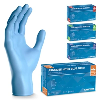 Image de ARNOMED gants jetables bleu, 200 pièces/boîte, nitrile taille L, non poudrés &amp; sans latex, jetables, disponibles en tailles S, M, L XL
