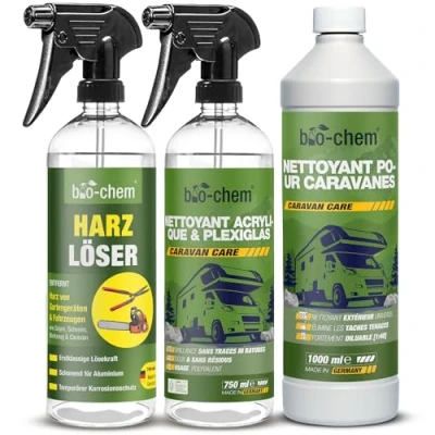 Image de bio chem Set de 3 Produits d&#039;entretien pour Caravane Camping 1L Produit nettoyant et Car + Vaporisateur résine 750mL vitre Pare Brise