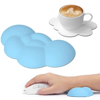 Image de ATTACK SHARK Cloud Souris Repose Poignet avec Dessous de Verre, Ergonomique, trous Massage pour Soulager la Douleur, Support Souris, Joli Accessoire Bureau/Jeu Vidéo Bleu