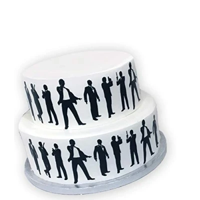 Image de Feuille décorative comestible Bond 007 Motif silhouette d&#039;espion Parfait pour décorer vos gâteaux Facile à utiliser