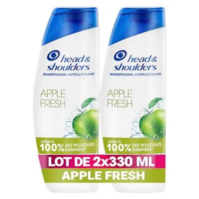 Image de Head &amp; Shoulders Apple Fresh Shampoing Antipelliculaire 2x330ml; Usage Quotidien; Jusqu&#039;à 100% des Pellicules Éliminées, Cliniquement Prouvé; Tous Types de Cheveux et Cuir Chevelu