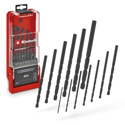 Image de Original Einhell Jeu de 13 forets à métaux HSS R (acier 4241, noir bruni, pointe perçage 135, spirale laminée type N, tige ronde, y compris cassette rangement)