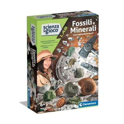 Image de Clementoni Science Lab Minéraux Kit fossiles à Creuser, Roches, Jeu Scientifique 6 Ans, paléontologie pour Enfants, minéralogie, Laboratoire en Italien, fabriqué Italie, Multicolore, 19371