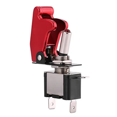 Image de Qiilu Interrupteur Inverseur a Bascule, 12V 20A Racing Couverture rouge LED Light SPST Toggle Rocker Ignition Switch Control On/Off
