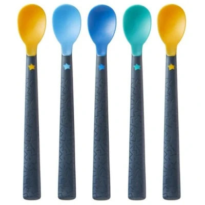 Image de Tommee Tippee 44719610 Soft Tea Spoon with Long Non Slip Handle, Extra Soft, from 4 Months, Pack of 5, Multi Coloured