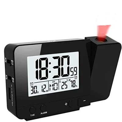 Image de HJRUIUA Reveil projecteur Plafond, LED Réveil avec Projection Digital, Numerique Double Alarmes, Fonction Snooze, Thermomètre Intérieur, LCD Grand Affichage, Noir Classique