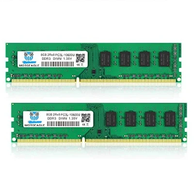 Image de Motoeagle PC3/PC3L 10600 DDR3/DDR3L 1333 MHz UDIMM 16Go (2x8Go) DDR3 1333MHz 8GB 2Rx8 PC3 10600U 240 Pin CL9 1.35V Mémoire pour Ordinateur de Bureau