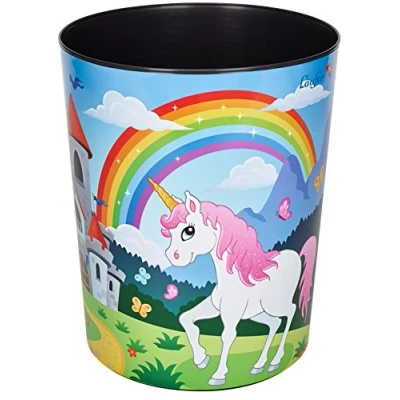 Image de Läufer 26665 corbeille à papier avec motif terrain de football, poubelle 13 litres, parfait pour la chambre d&#039;enfant, motifs différents, rond, plastique solide