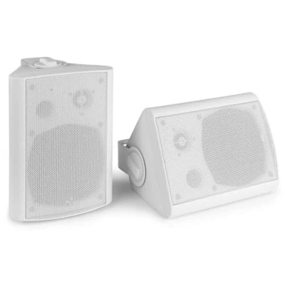 Image de Power Dynamics BGO50 Enceintes Bluetooth 2 Voies 100 Watts, Blanches, Woofer 5,25&quot;, Livré par Paire avec Étrier de Fixation, Utilisation Intérieur Extérieur, Grille en Aluminium, Support Montage