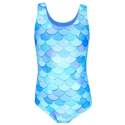 Image de Aquarti Maillot de Bain Fille Natation Une Pièce Imprimé Dauphin, Sirène/Bleu/Turquoise, 122