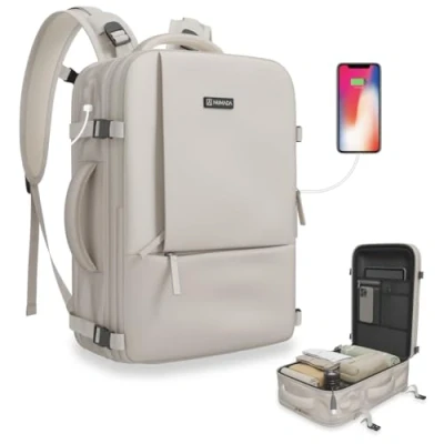 Image de NUMADA Sac 40x20x25 Ryanair et Easyjet (20L) avec Compartiment à Chaussures poche pour Ordinateur 15&quot;. Dos Travail Résistant Aux Éclaboussures, Grande capacité plusieurs poches Beig