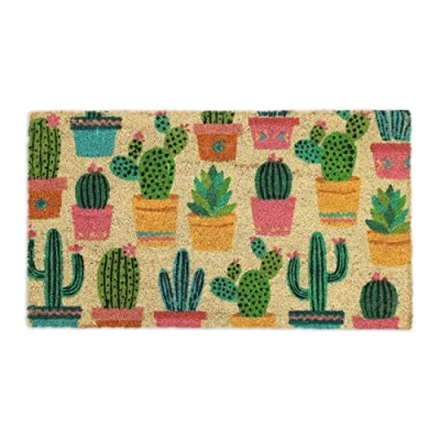 Image de Relaxdays Paillasson Coco, Tapis d’entrée Motif Cactus, antidérapant, intérieur &amp; extérieur, 75x42 cm, Multicolore