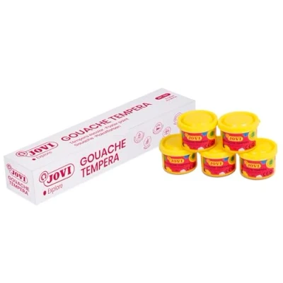 Image de Jovi Gouache liquide, Caisse de 5 pots 35 ml, Couleur Jaune, Peinture à base d&#039;ingrédients naturels, Facile laver, Sans gluten, Idéal pour l&#039;école (50302)