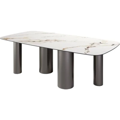 Image de Table à manger Edge Boot 240x120 Céramique Calacatta Luxe Blanc Doré Gris Pilier Acier inoxydable Graphite