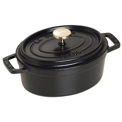 Image de STAUB Cocotte en Fonte Émaillée avec Couvercle, Tous feux dont induction, 1 personne, Ovale, 15 cm, 0,60 L, 1,7 kg, Noir Mat