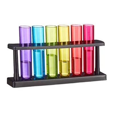 Image de Relaxdays Verre à Shot, Lot de 18, en Forme d&#039;éprouvette, Amusant, Support, 4 cl, Tube essais, Plastique, coloré