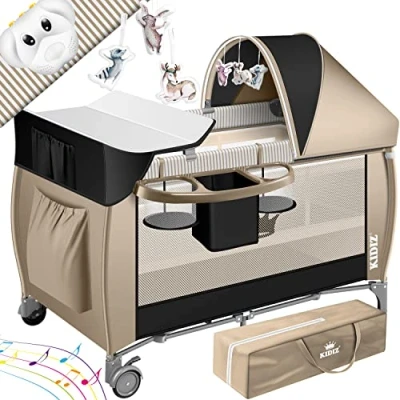 Image de KIDIZ® lit pour bébé de Voyage 3 en 1 Set avec Matelas à Langer combiné moustiquaire Parc la Naissance 15 kg, Pliable, rosé/Beige