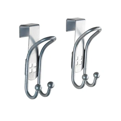 Image de WENKO Crochet de porte perforé Set 2 2er Schrankhaken, Kleiderhaken, Badezimmerhaken Gris