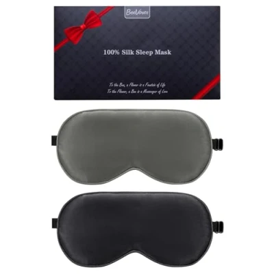 Image de Beevines Lot de 2 masques sommeil en soie 100% naturelle avec sangles réglables, masque pour les yeux, yeux réduire gonflés